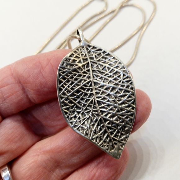 Handmade Sterling Leaf Pendant Necklace - Picture 2 of 5
